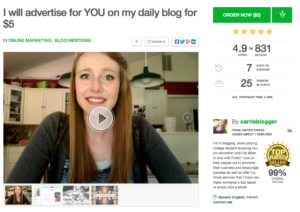 Carrie Blogger Sponsored Post on Fiverr